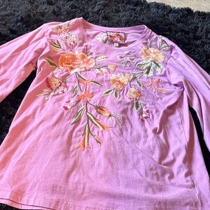 Johnny Was Purple Floral Embroidered Top